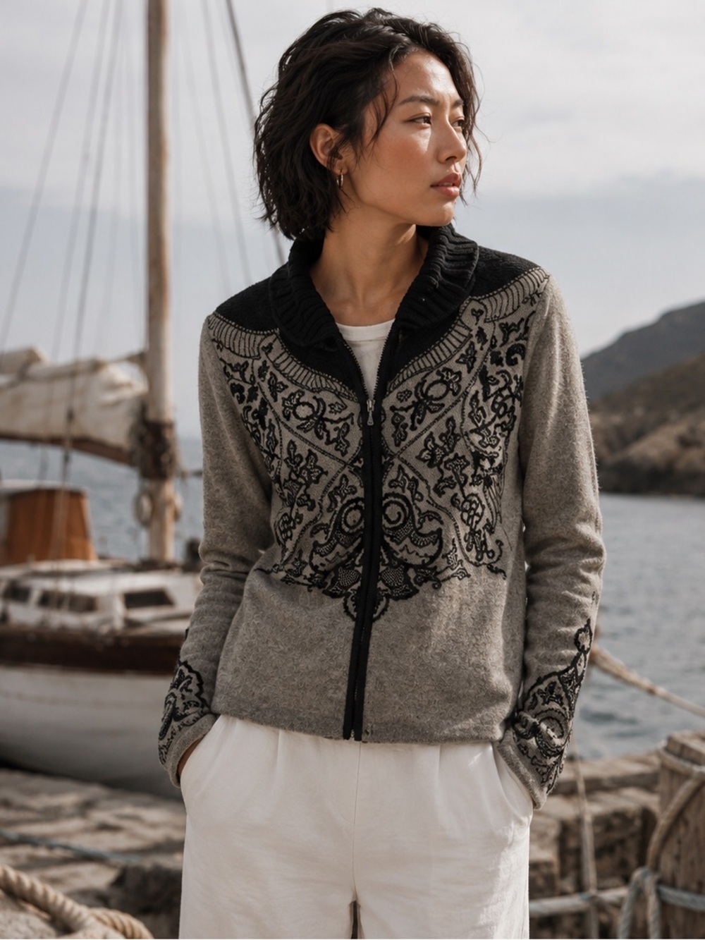 Simply Natural Ana Alpaca Zip Up Cardigan Sweater Small Boho Cozy Cottagecore